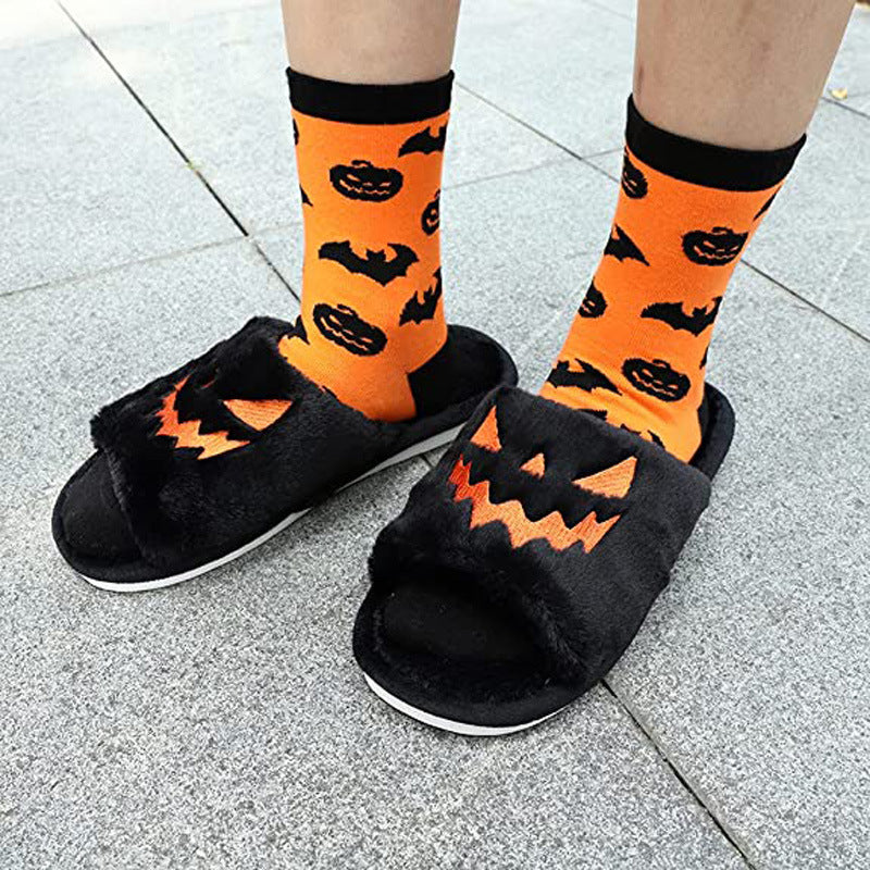 Pumpkin Print Fluffy Slippers