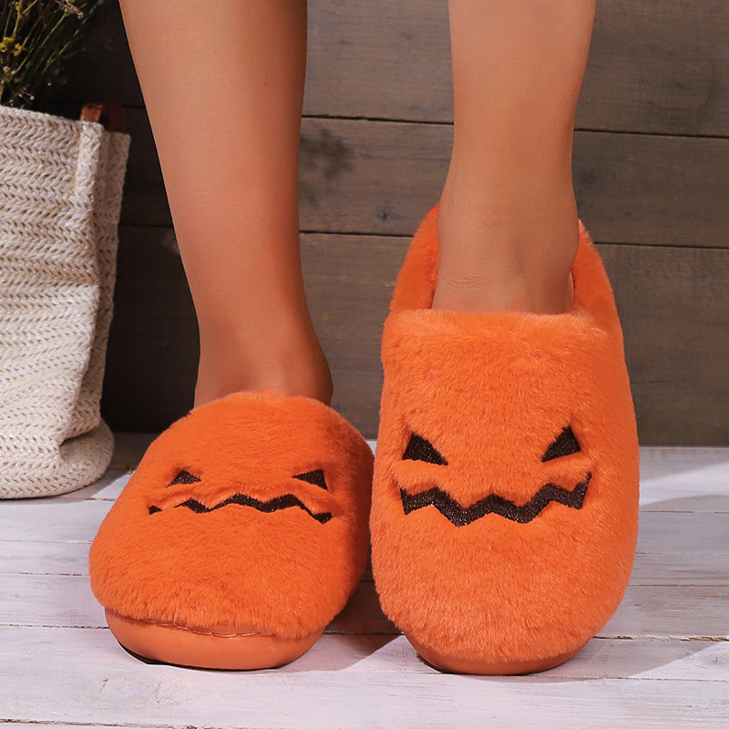Pumpkin Face Plush Slippers